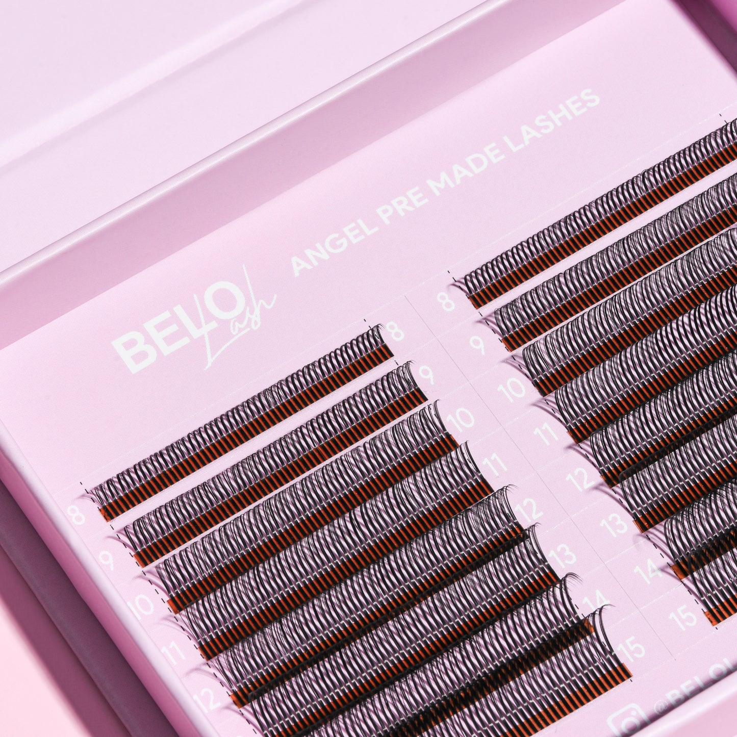 Tray of Pre-Made Angel Lashes for easy volume lash application, providing effortless and stunning lash enhancements.
