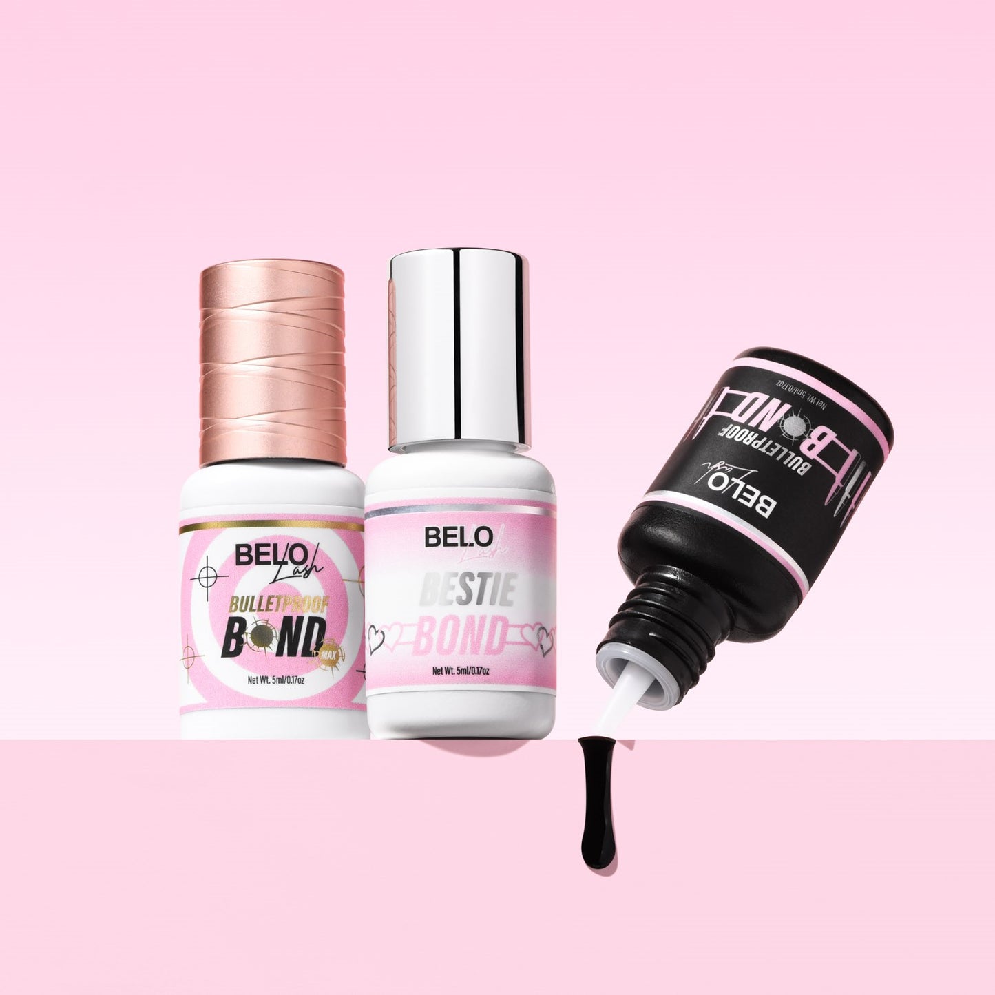 Collection of various lash glues cater to diverse eyelash extension needs, curated by experts at Belo Lash for optimal results.