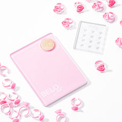 Lash tile featuring Belo Lash branding with neatly organized glue rings, ideal for professional lash artists.