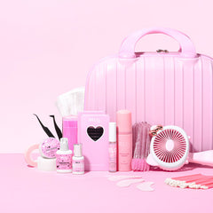 Complete lash kit by Belo Lash showcasing various lash extensions, adhesives, and application tools for professionals.