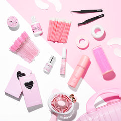 Belo Lash collection display with various lash glues and other essential tools for professional lash artists.