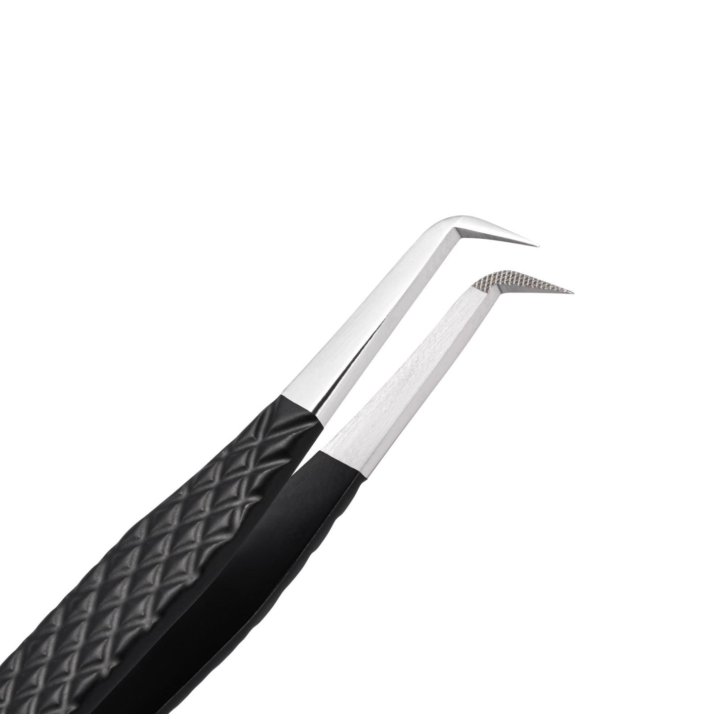 Fiber tip 90 degree diamond tip tweezer close-up