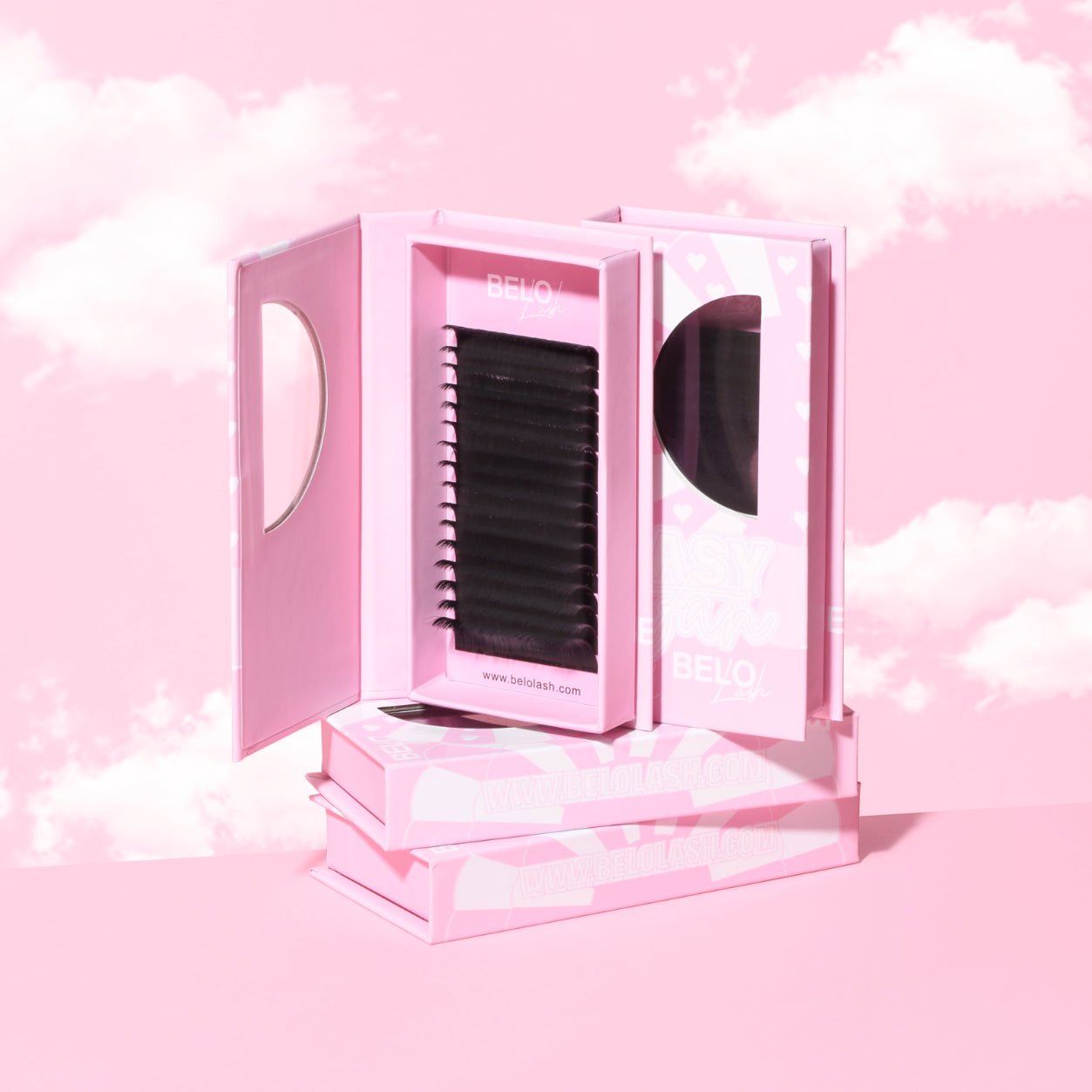 Velvet Easy Fan Lashes pink clouds background