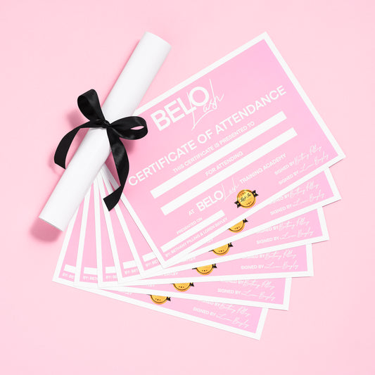 Official Belo Lash certificate of attendance acknowledges graduates of professional lash training courses, boosting career credentials.