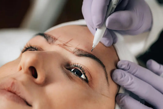 Person shaping eyebrows with a specialised tool, demonstrating techniques for different face shapes.