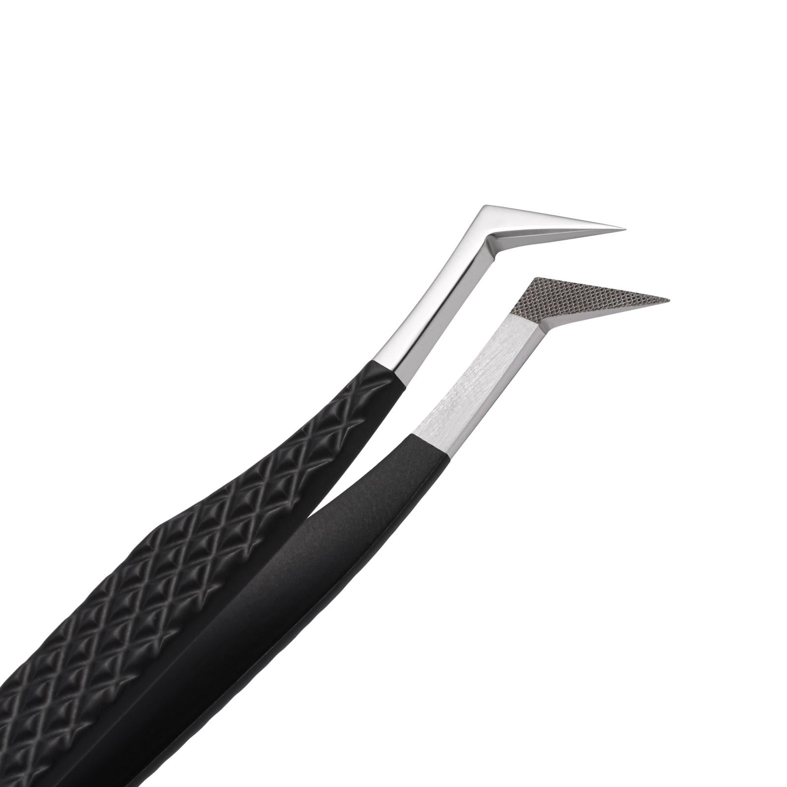 Fiber tip 45 degree boot diamond grip tweezer close-up