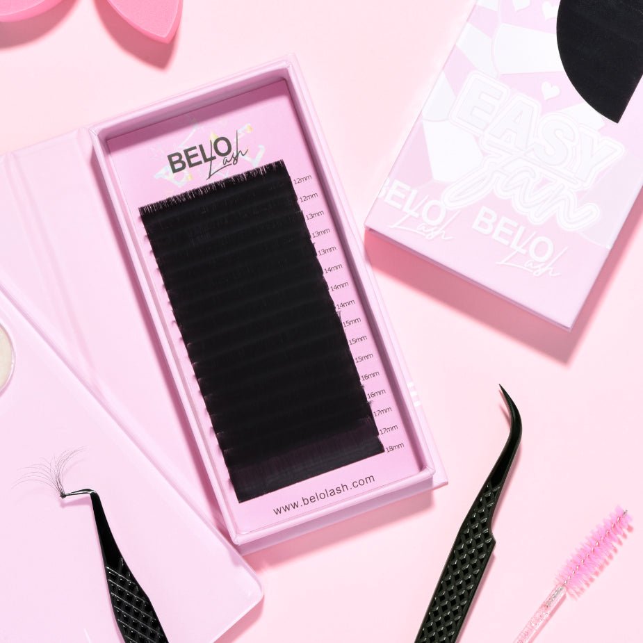 Velvet Easy Fan Lashes with tweezers and microbrush